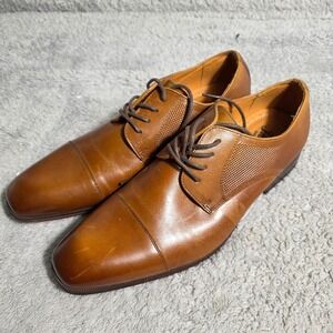 Florsheim Men Oxford Dress Shoes Cognac Leather Cap Toe Lace Up 9D Wide NEW Flaw